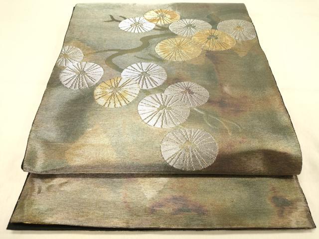 平和屋着物◎西陣　服部織物謹製　六通柄袋帯　こはく錦　舞花文　金銀糸　引箔　正絹　逸品　DAAY4223jm