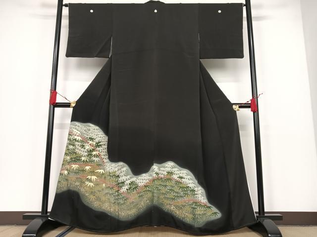 平和屋着物●豪華黒留袖 駒刺繍 笹文 正絹 逸品 AAAM8859ph