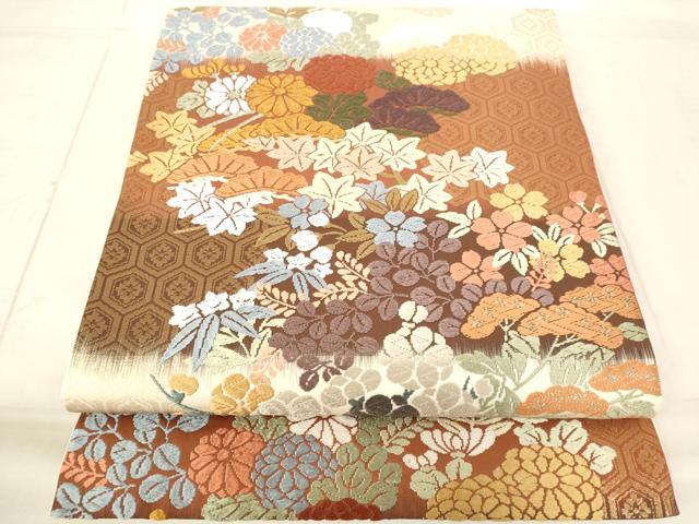 平和屋着物◎六通柄袋帯　唐織　草花文　金糸　正絹　逸品　AAAN5573st