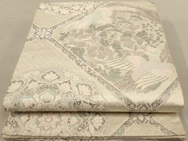 平和屋着物◎六通柄袋帯　唐織　鳳凰花文　銀糸　正絹　逸品　AAAY4403dt