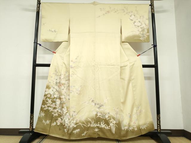 平和屋着物●訪問着　駒刺繍　草花文　金彩　金通し地　正絹　逸品　DAAZ7484ud