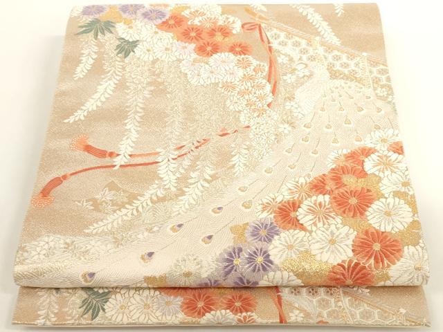 平和屋着物◎六通柄袋帯　唐織　孔雀花文　金銀糸　正絹　逸品　AAAN1111ru