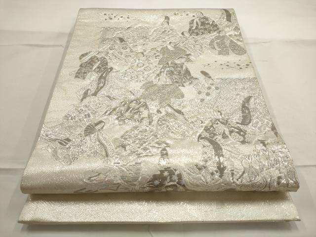 平和屋着物◎太鼓柄袋帯　三十六歌仙屏風図　銀糸　正絹　逸品　AAAN7091pf