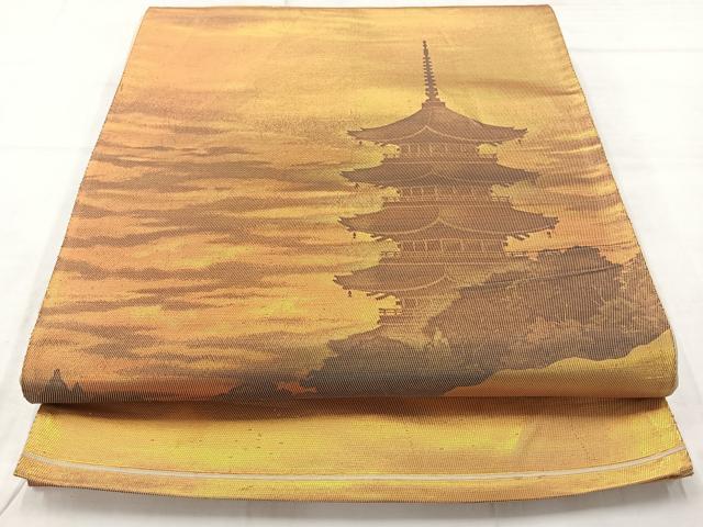 Rakuten - 平和屋着物◎六通柄袋帯　風景文　正絹　逸品　AABC8811uk