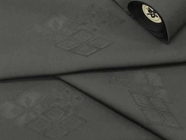 平和屋着物▼羽織・コート　黒生地　反物　羽尺　花菱地紋　逸品　未使用　DAAY0852we