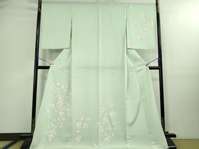 平和屋本店■極上　訪問着　単衣　胡蝶蘭　白緑色地　銀彩　大丸扱い　ロング丈　逸品　未使用　DZAB0321kh5(4)