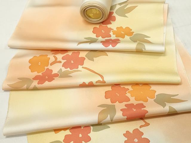 平和屋着物▼羽織・コート　反物　羽尺　手描き　枝花文　暈し染め　逸品　未使用　DAAY0864we