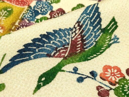 平和屋着物■上質な小紋 型染め 遠山花鳥文 鬼しぼ縮緬 正絹 逸品 CAAO8705id 平和屋着物■上質な小紋 型染め 遠山花鳥文 鬼しぼ縮緬 正絹 逸品 CAAO8705id