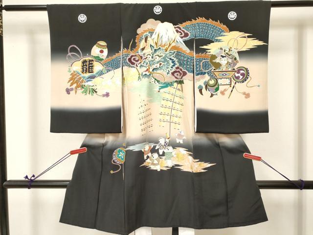 平和屋着物[]お宮参り　男の子　祝着　産着　初着　のしめ　龍　唐子風景文　暈し染め　金銀彩　逸品　DABA3715ma