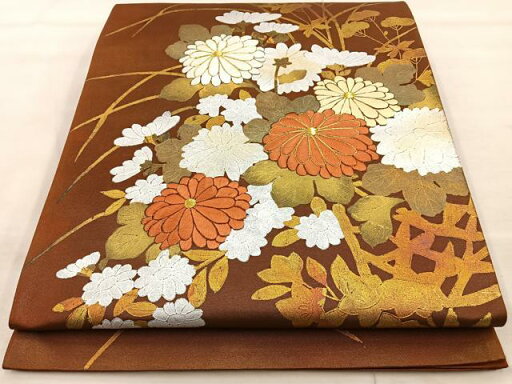 平和屋着物◎太鼓柄袋帯 刺繍 秋草文 金銀彩 正絹 逸品 BAAT9282wb 平和屋着物◎太鼓柄袋帯 刺繍 秋草文 金銀彩 正絹 逸品 BAAT9282wb