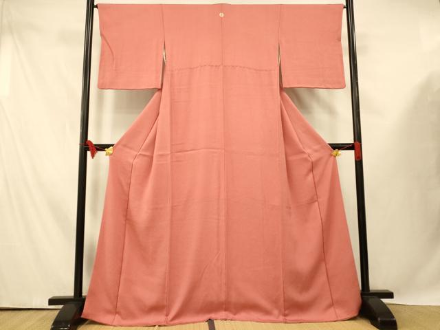 平和屋着物■上質な色無地　霞地紋　甚三紅色　正絹　逸品　AABE3865fw