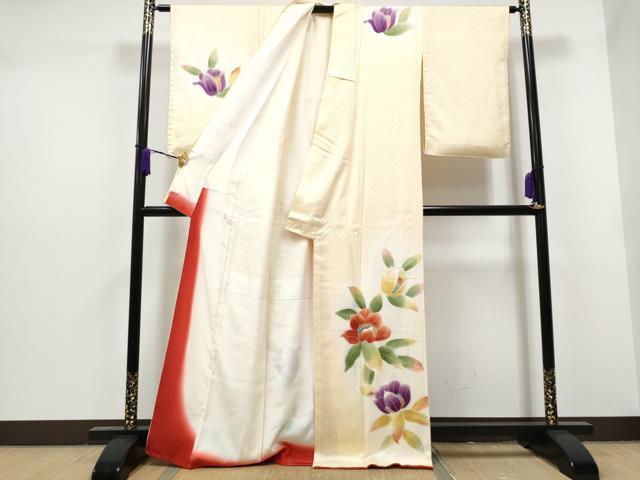 平和屋着物●訪問着　草花文　暈し染め　金彩　正絹　逸品　CAAK4480hy