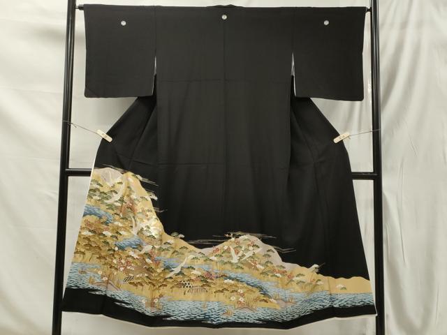 平和屋着物■豪華黒留袖 飛鶴風景文 金彩 正絹 逸品 CAAT7834oy