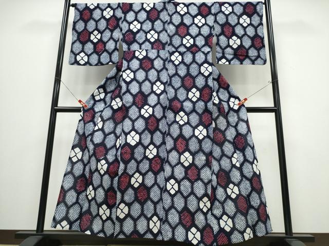 平和屋着物∴夏物　浴衣　有松鳴海絞り　亀甲花文　綿　逸品　CABB6656ng