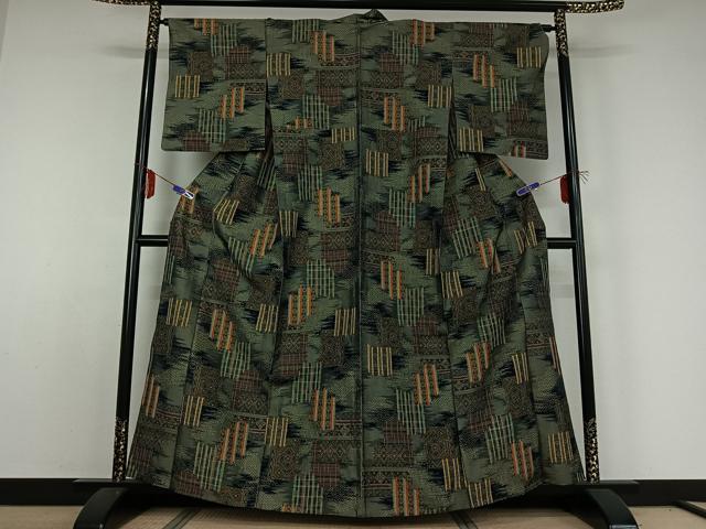 平和屋着物▽上質な紬　単衣　吉祥花文　正絹　逸品　AABE1161jh