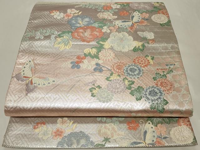 平和屋着物◎六通柄袋帯　唐織　花蝶文　金銀糸　正絹　逸品　未使用　CAAY8901in