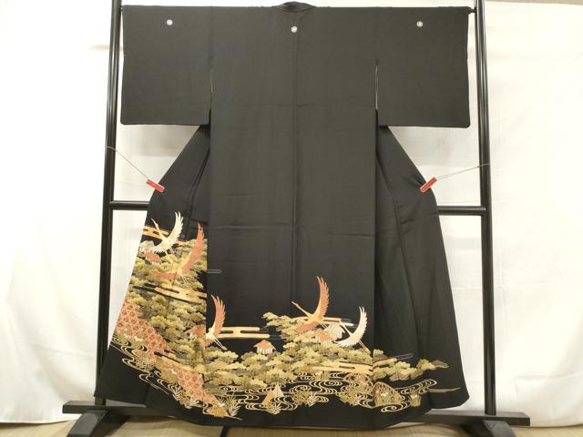 平和屋着物■豪華黒留袖　駒刺繍　飛鶴流水風景松文　金彩　正絹　逸品　DAAY6271ea