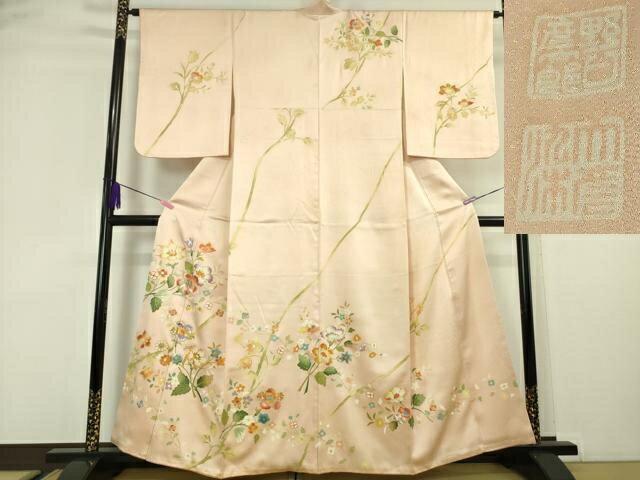 平和屋本店■極上　野口彦太郎　大彦三代目　江戸染繍友禅　訪問着　駒刺繍　枝花文　洗柿色地　金銀糸　高島屋扱い　逸品　DZAA4499kh5のサムネイル