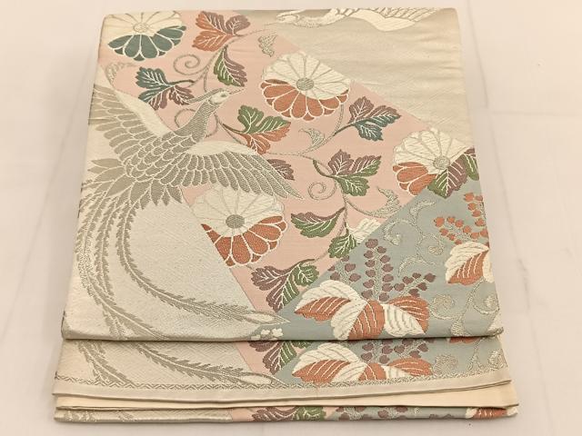 平和屋着物◎六通柄袋帯　唐織　鳳凰花文　銀糸　正絹　逸品　BAAT3636ui