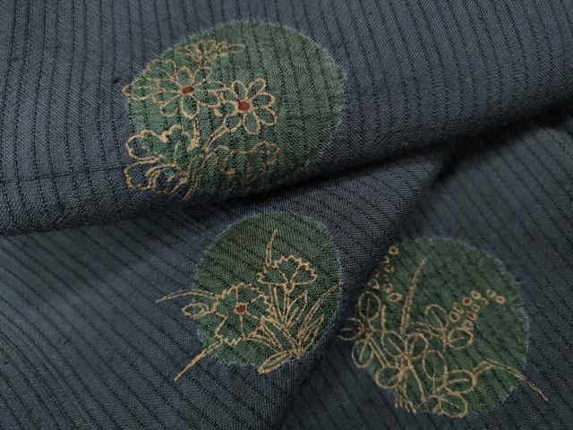 Kimono - 平和屋着物●上質な紬　草花丸文　金彩　正絹　逸品　CAAY4963ut