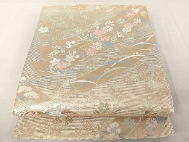 平和屋着物＊夏物　六通柄袋帯　花短冊文　金糸　正絹　逸品　AAAY1659np