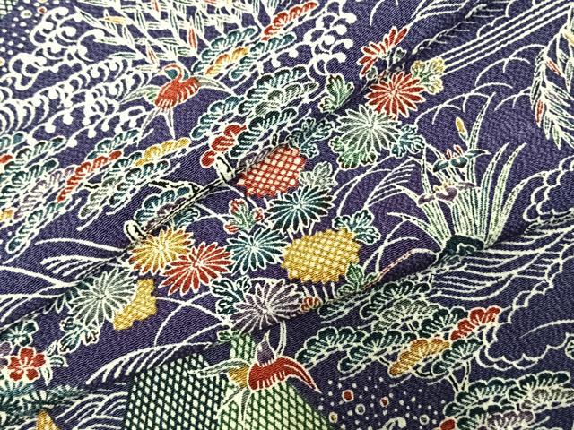 平和屋着物●上質な小紋　花鳥文　鬼しぼ縮緬　正絹　逸品　未使用　AABE5582fy