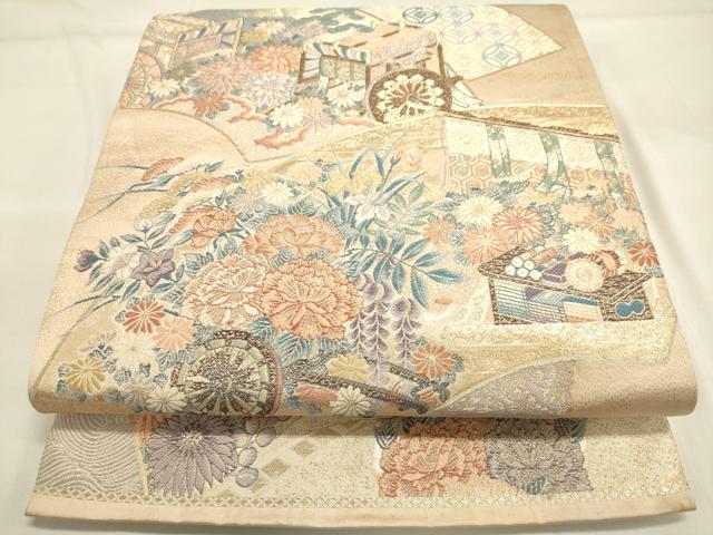 平和屋着物◎六通柄袋帯　唐織　地紙重ね鳳凰花文　金糸　正絹　逸品　DAAJ7934fc