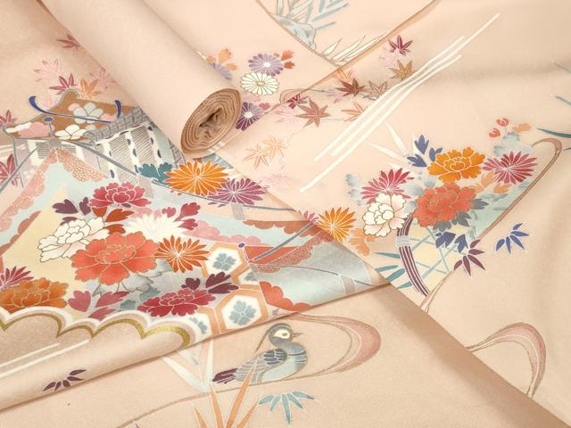 平和屋本店■極上　極上　創業460年・千總　付下げ　反物　着尺　御所車花鳥文　金彩　逸品　未使用　DZAA11136kh5