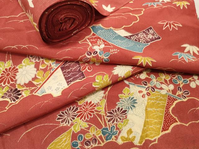 平和屋着物▼小紋　反物　着尺　几帳花文　銀彩　逸品　未使用　DAAW8093zzz