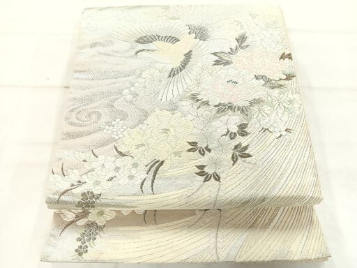 平和屋着物◎六通柄袋帯 唐織 花鳥文 銀糸 正絹 逸品 AAAM8695yx 平和屋着物◎六通柄袋帯 唐織 花鳥文 銀糸 正絹 逸品 AAAM8695yx