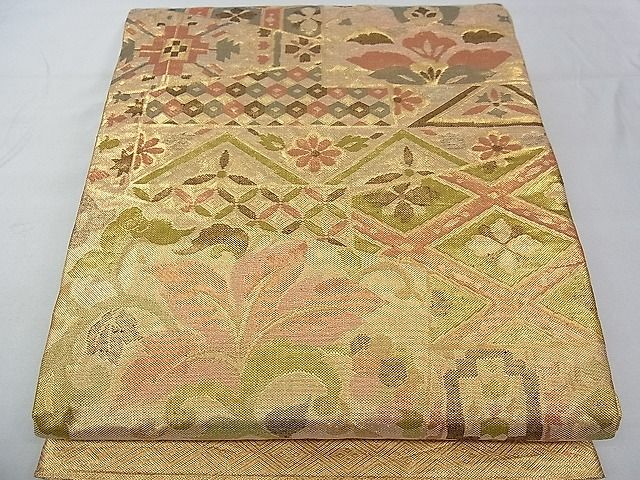 平和屋着物■佐賀錦　六通柄袋帯　ふくれ織　切嵌吉祥花文　金糸　逸品　ap4852