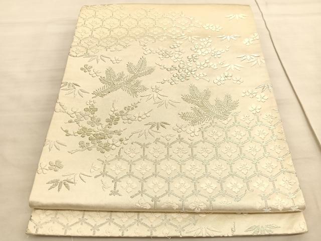 平和屋着物◎西陣　太鼓柄袋帯　唐織　松竹梅　銀糸　正絹　逸品　BAAV5647hv