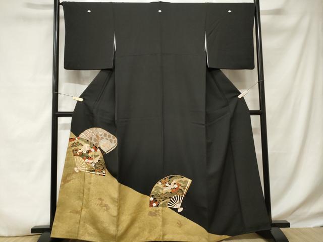 平和屋着物■豪華黒留袖　作家物　駒刺繍　飛鶴扇面松竹梅　金彩　正絹　逸品　CABD3863ev