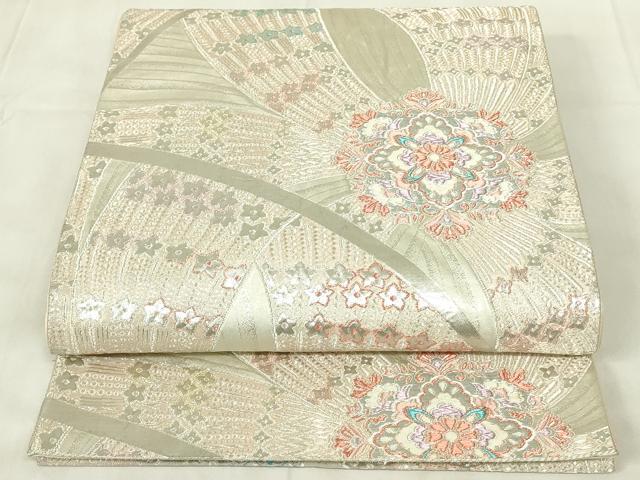 平和屋着物◎六通柄袋帯　正倉院花文　銀糸　オーロラ箔　正絹　逸品　DABA5779qp