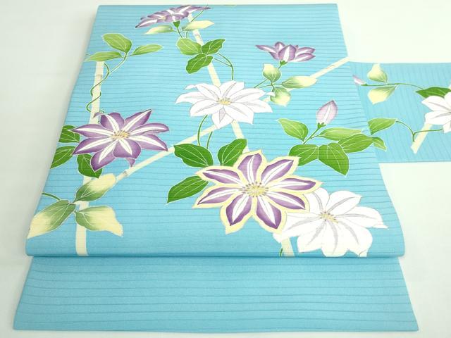 平和屋本店■極上　夏物　絽塩瀬　九寸名古屋帯　鉄仙花　水色地　銀彩　逸品　DZAB0490kh5