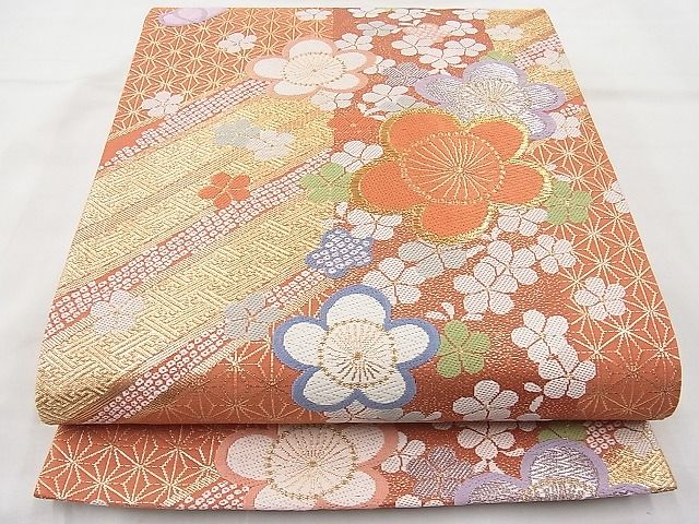 平和屋着物◎佐賀錦　六通柄袋帯　唐織　麗姿梅花文　金糸　逸品　BAAJ6929sa