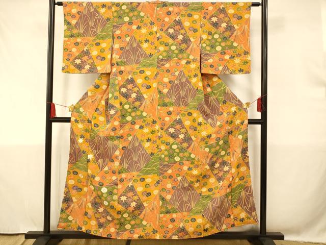 平和屋着物■上質な小紋 駒刺繍 切嵌草花文 金銀糸 正絹 逸品 AAAT1468fw