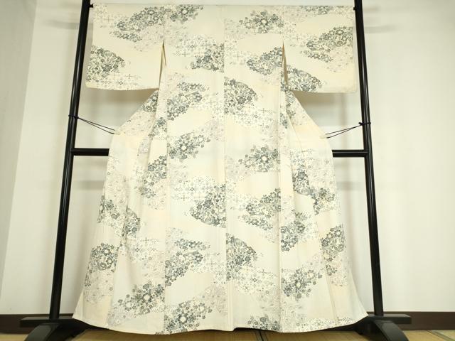 平和屋着物▽上質な小紋　単衣　霞取り花鳥文　正絹　逸品　DAAV5174az 2