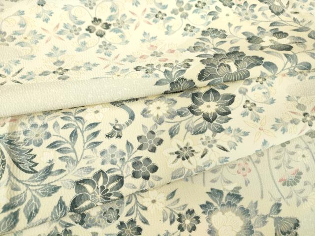 平和屋着物▽上質な小紋　単衣　霞取り花鳥文　正絹　逸品　DAAV5174az