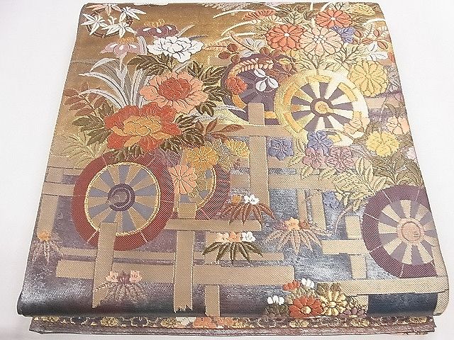 平和屋着物◎六通太鼓柄袋帯　唐織　能衣花車　金糸　逸品　CAAD1384eg