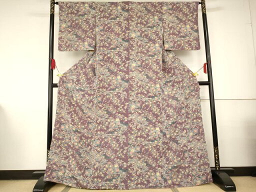 平和屋着物■上質な小紋 流水花文 鬼しぼ縮緬 正絹 逸品 AAAN0741ja 平和屋着物■上質な小紋 流水花文 鬼しぼ縮緬 正絹 逸品 AAAN0741ja