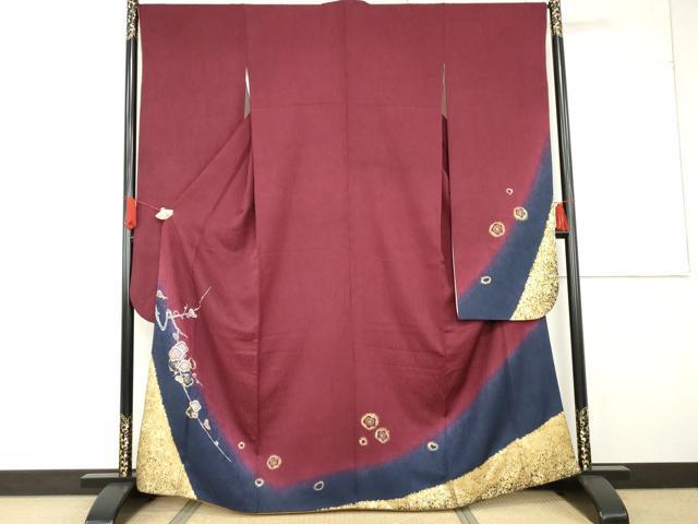 Kimono - 平和屋着物●豪華振袖　枝梅文　暈し染め　金彩　正絹　逸品　AABG2687cs