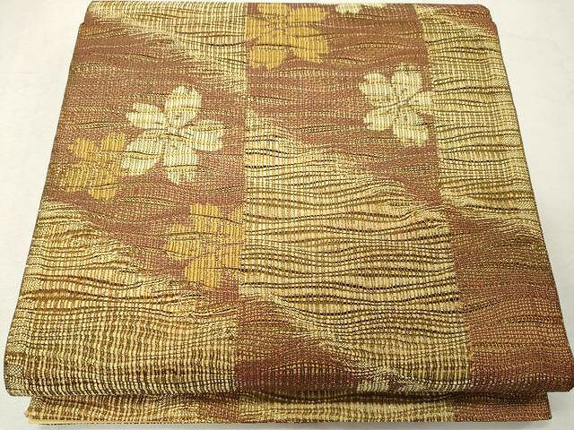 平和屋着物●全通柄袋帯　作家物　泥染め　紬地　舞花文　やまと誂製　正絹　逸品　CAAU1177yk(4)