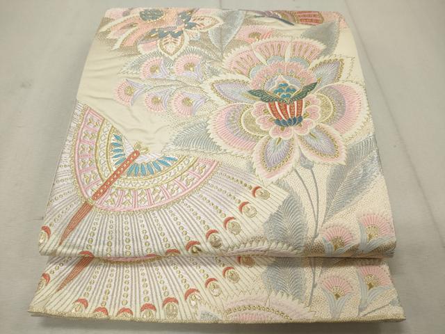 平和屋着物◎六通柄袋帯　唐織　更紗花蝶文　金糸　正絹　逸品　CAAU7955in