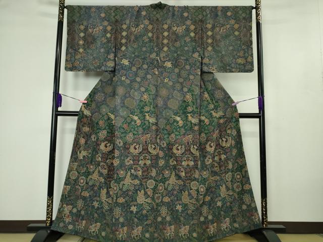 平和屋本店●極上　中国三大刺繍　総スワトウ刺繍　汕頭刺繍　訪問着　人物鳥獣更紗花文　金糸　逸品　DZAB4618kh6