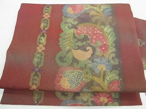 平和屋着物◎全通柄袋帯 唐織 ペイズリー 花唐草文 鬼しぼ縮緬 逸品 CAAE2243yk 平和屋着物◎全通柄袋帯 唐織 ペイズリー 花唐草文 鬼しぼ縮緬 逸品 CAAE2243yk