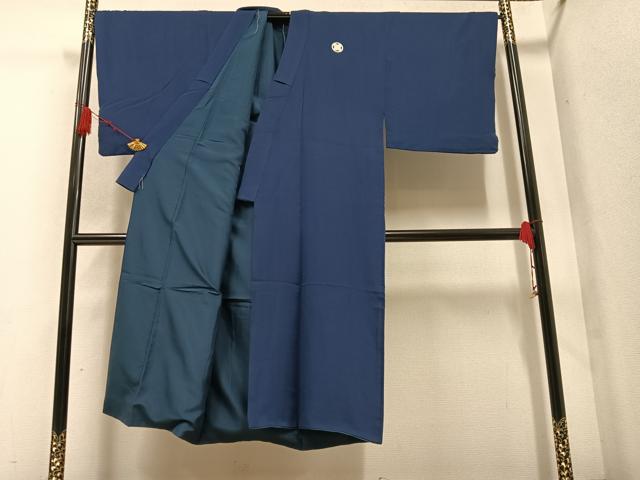 平和屋着物●男性　色紋付　羽織セット　藍鉄色　正絹　逸品　AABA1280ph