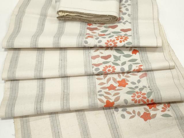 平和屋着物▼紬　反物　着尺　草花間道　逸品　未使用　DAAW6295we