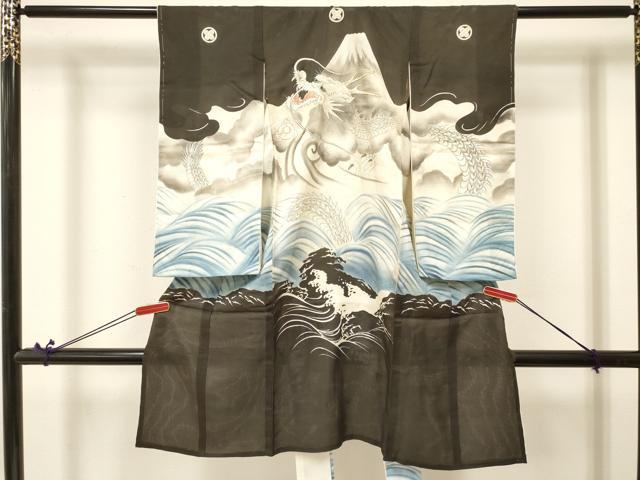 Kimono （For Girls） - 平和屋着物＊夏物　お宮参り　男の子　祝着　産着　初着　のしめ　絽　駒刺繍　龍　立波文　暈し染め　銀彩　逸品　DABA3719ma