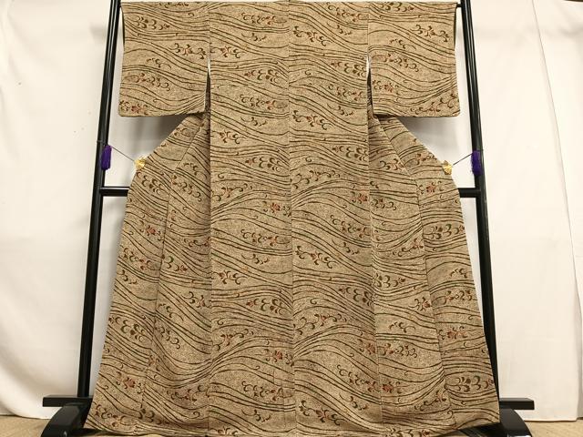 平和屋着物■上質な小紋 流水花文 鬼しぼ縮緬 正絹 逸品 AAAT8550oa